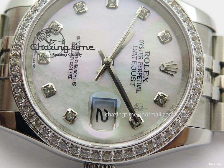 MiroTime 0216 DateJust 116234 BP Best Edition SS White MOP Dial Diamond Markers On SS Bracelet A2824 V ModernLook 3943